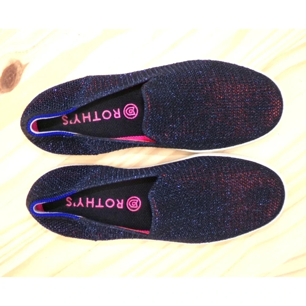 Rothys The Original Slip On Sneakers Womens Metallic Lattice Blue Sz 7